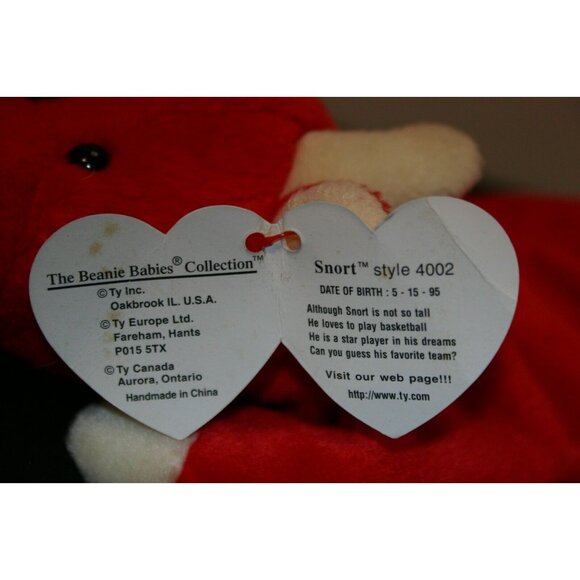 TY Beanie Baby Snort Bull Cow PVC Pellets very rare errors red 4002 - Picture 7 of 11